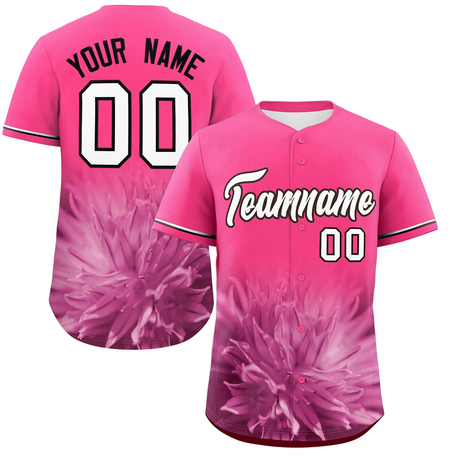 Custom Pink Personalized 3D Flower Design Authentic Baseball Jersey | KXKSHOP