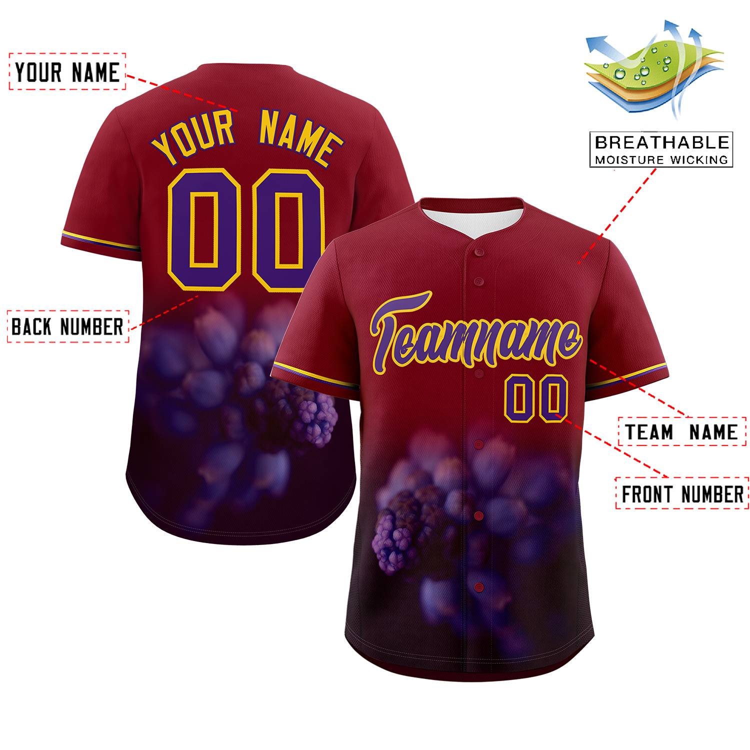 Custom Crimson Personalized 3D Flower Design Authentic Baseball Jersey | KXKSHOP