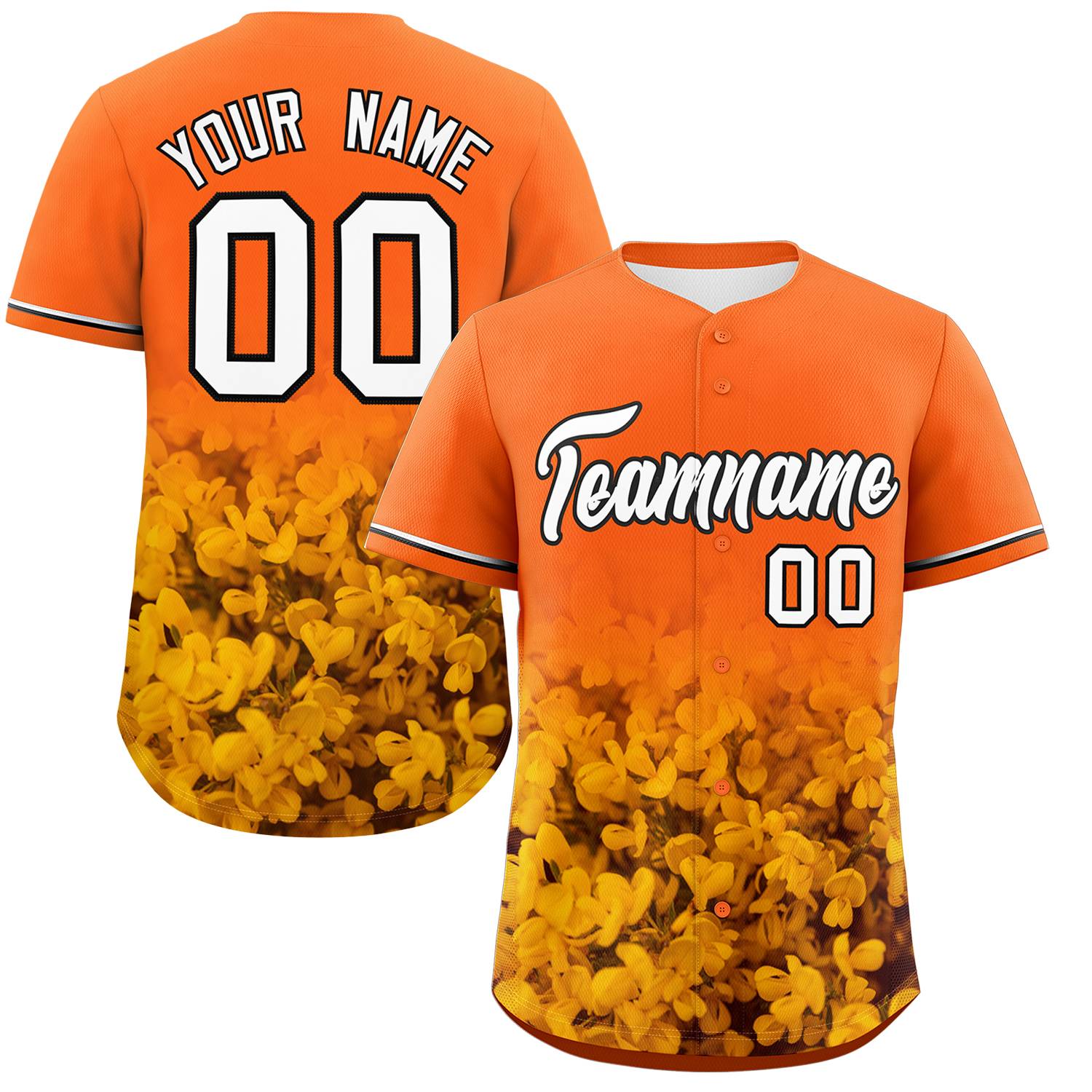 Custom Orange Personalized 3D Flower Design Authentic Baseball Jersey | KXKSHOP