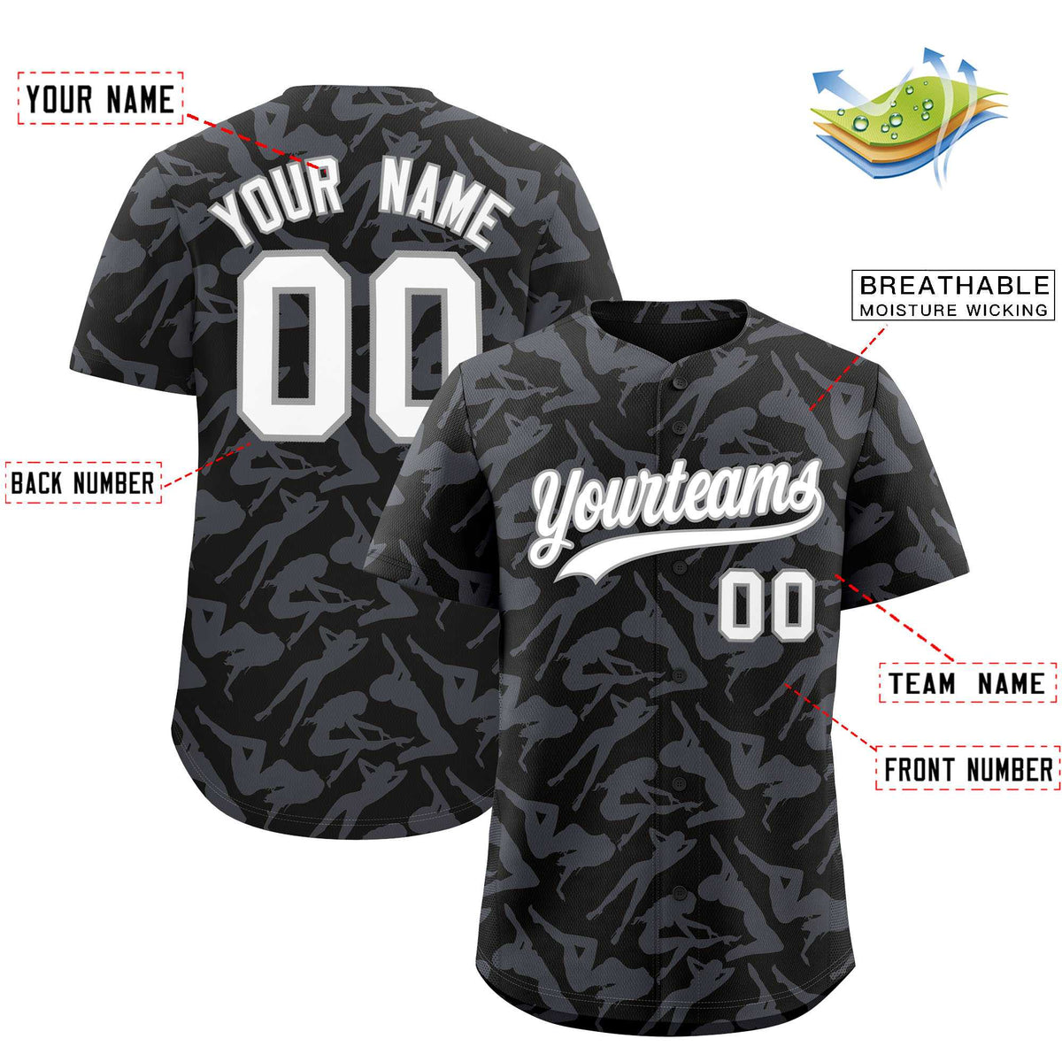 Custom Black Gray Playboy Graffiti Pattern Authentic Baseball Jersey| KXKSHOP