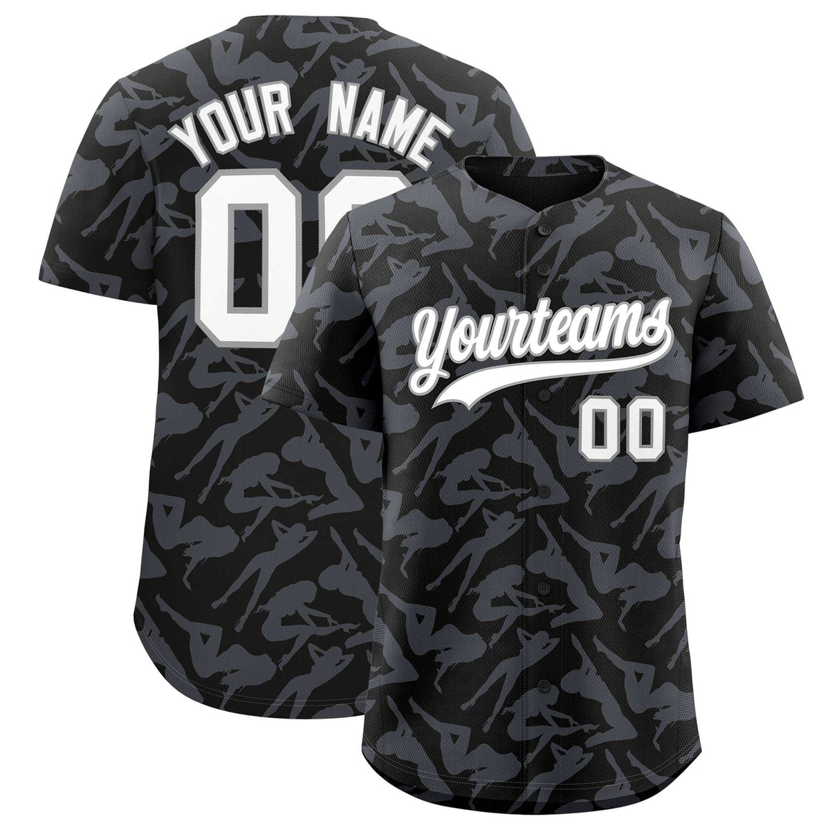Custom Black Gray Playboy Graffiti Pattern Authentic Baseball Jersey| KXKSHOP