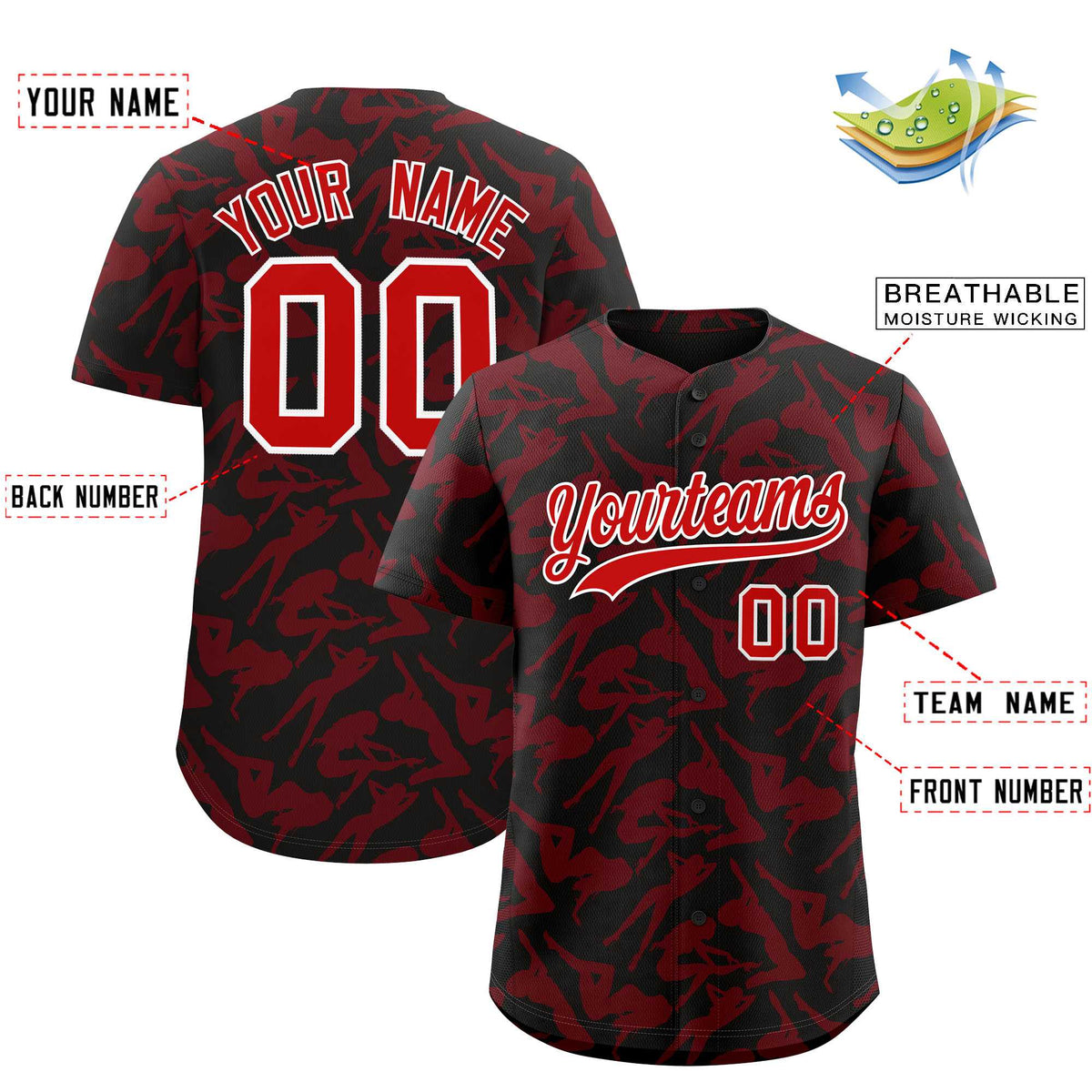 Custom Black Red Playboy Graffiti Pattern Authentic Baseball Jersey| KXKSHOP