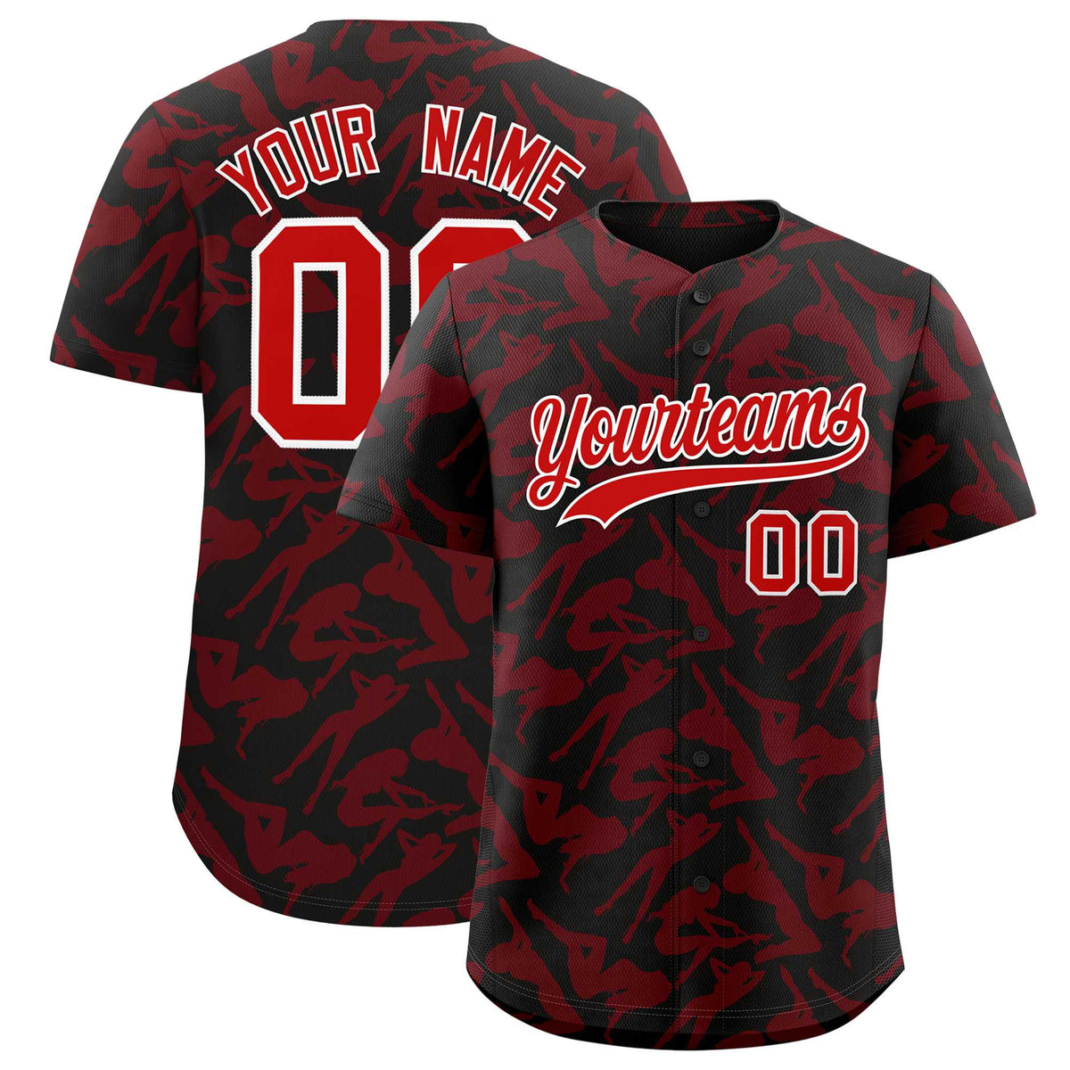 Custom Black Red Playboy Graffiti Pattern Authentic Baseball Jersey| KXKSHOP