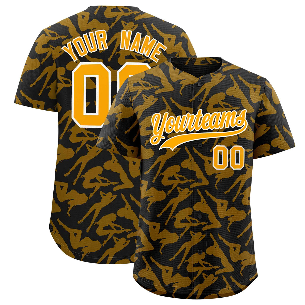Custom Black Gold Playboy Graffiti Pattern Authentic Baseball Jersey| KXKSHOP