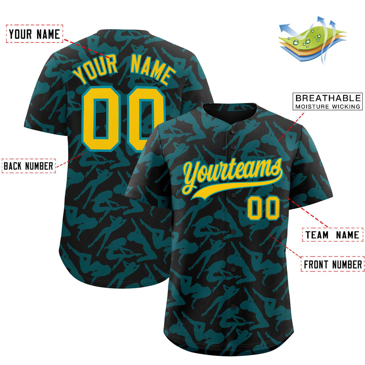 Custom Black Aqua Playboy Graffiti Pattern Authentic Baseball Jersey| KXKSHOP