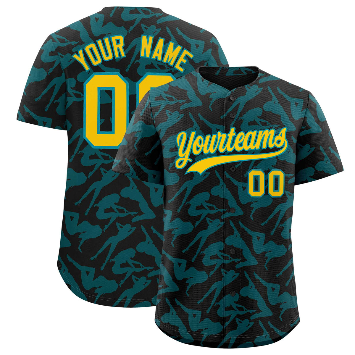 Custom Black Aqua Playboy Graffiti Pattern Authentic Baseball Jersey| KXKSHOP