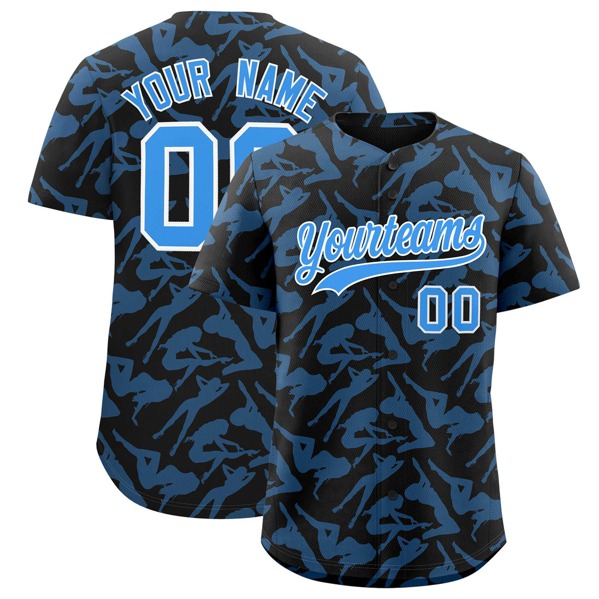 Custom Black Powder Blue Playboy Graffiti Pattern Authentic Baseball Jersey| KXKSHOP