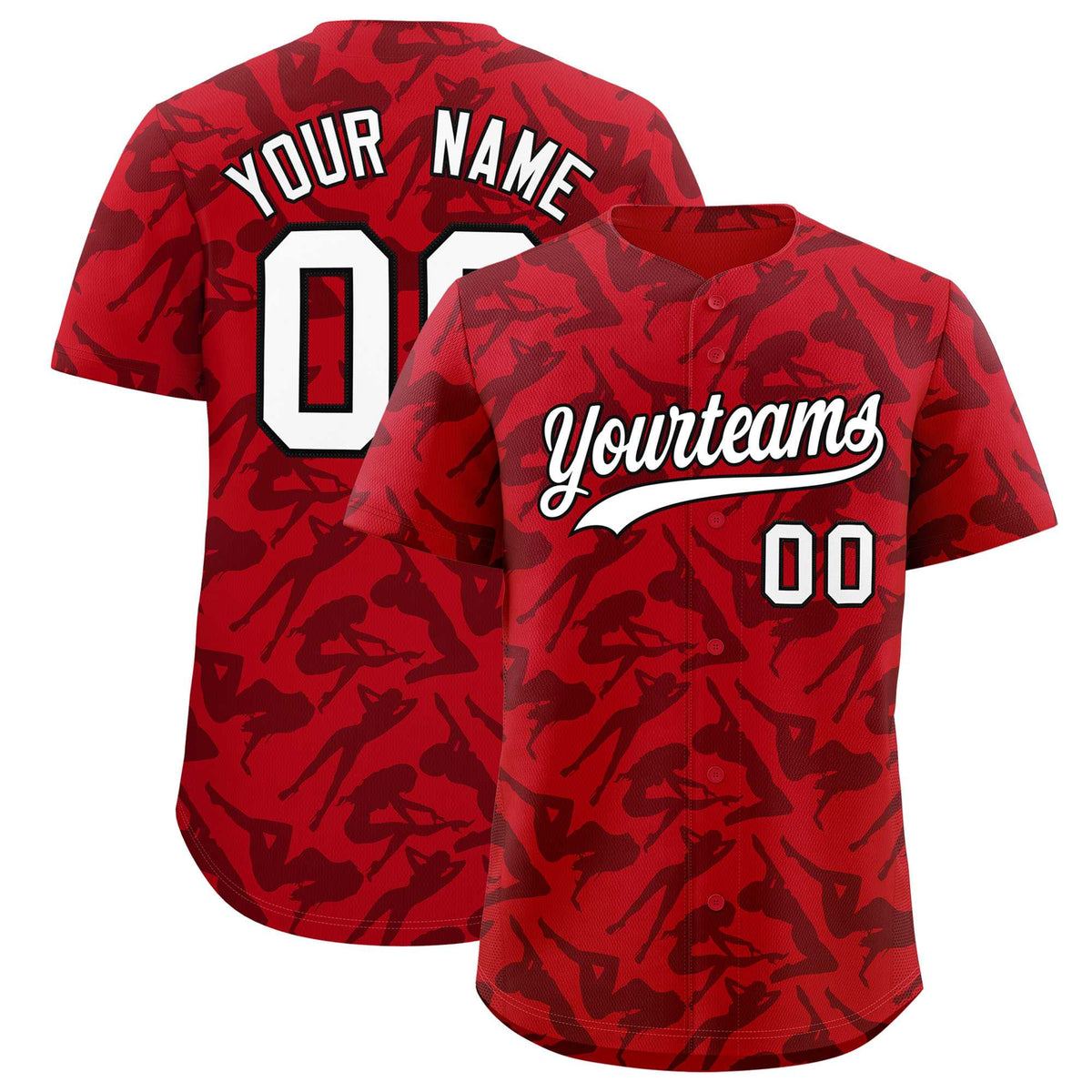 Custom Red Black Playboy Graffiti Pattern Authentic Baseball Jersey| KXKSHOP