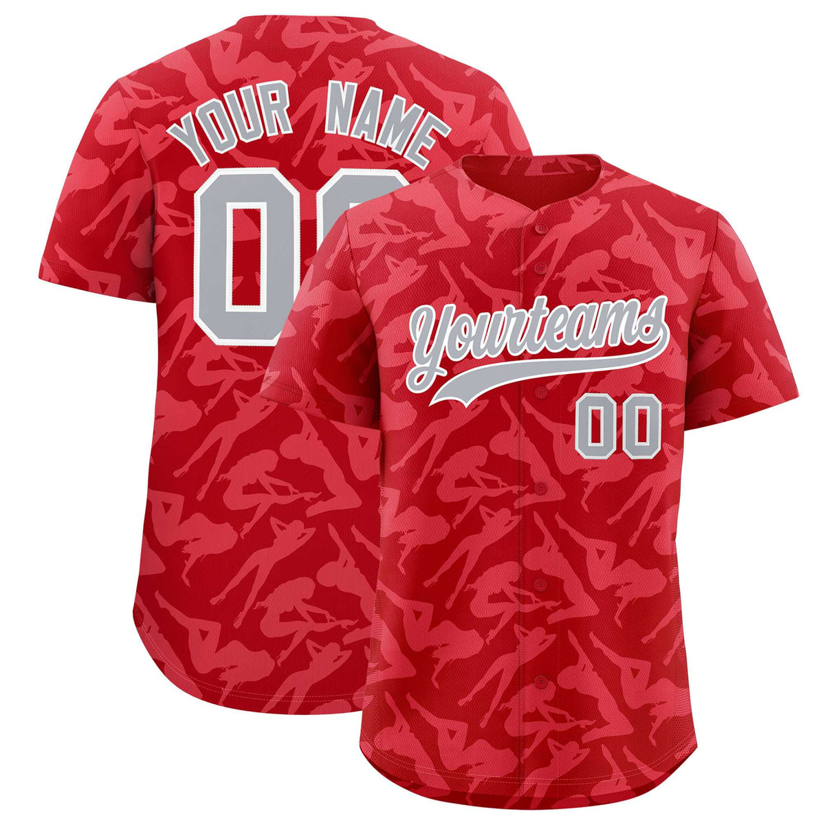 Custom Red Silver Playboy Graffiti Pattern Authentic Baseball Jersey| KXKSHOP