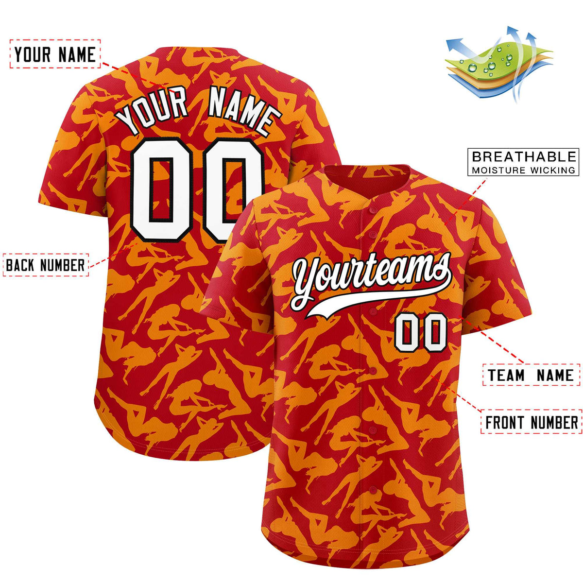 Custom Red Gold Playboy Graffiti Pattern Authentic Baseball Jersey| KXKSHOP