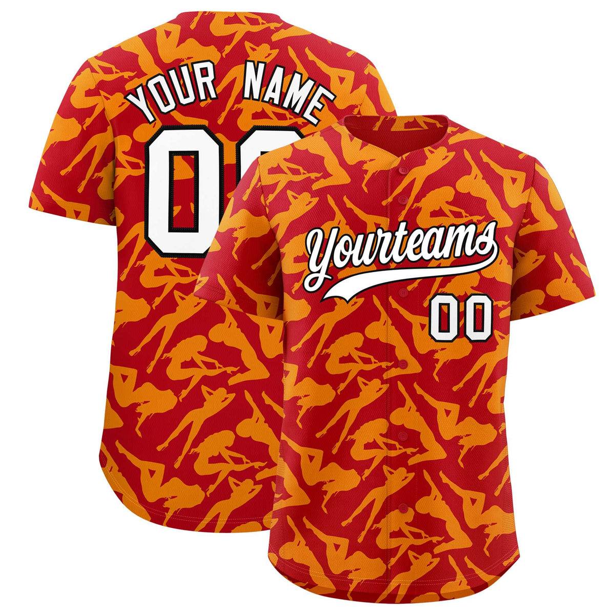 Custom Red Gold Playboy Graffiti Pattern Authentic Baseball Jersey| KXKSHOP