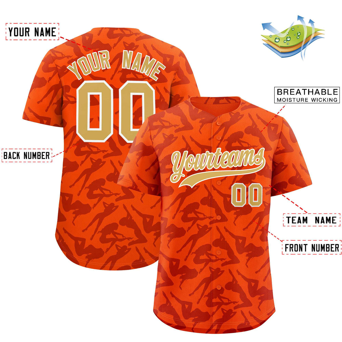 Custom Orange Crimson Playboy Graffiti Pattern Authentic Baseball Jersey| KXKSHOP