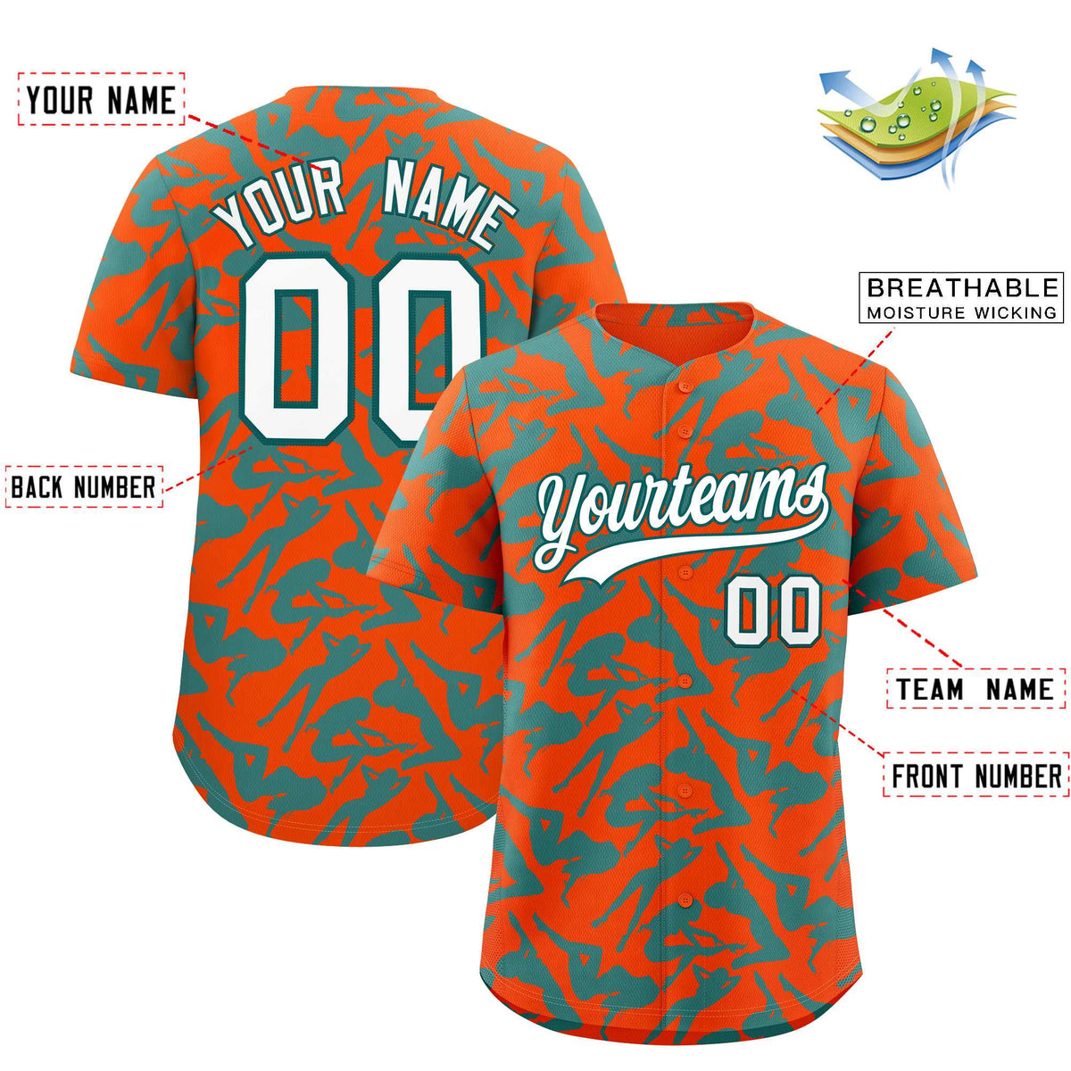 Custom Orange Aqua Playboy Graffiti Pattern Authentic Baseball Jersey| KXKSHOP