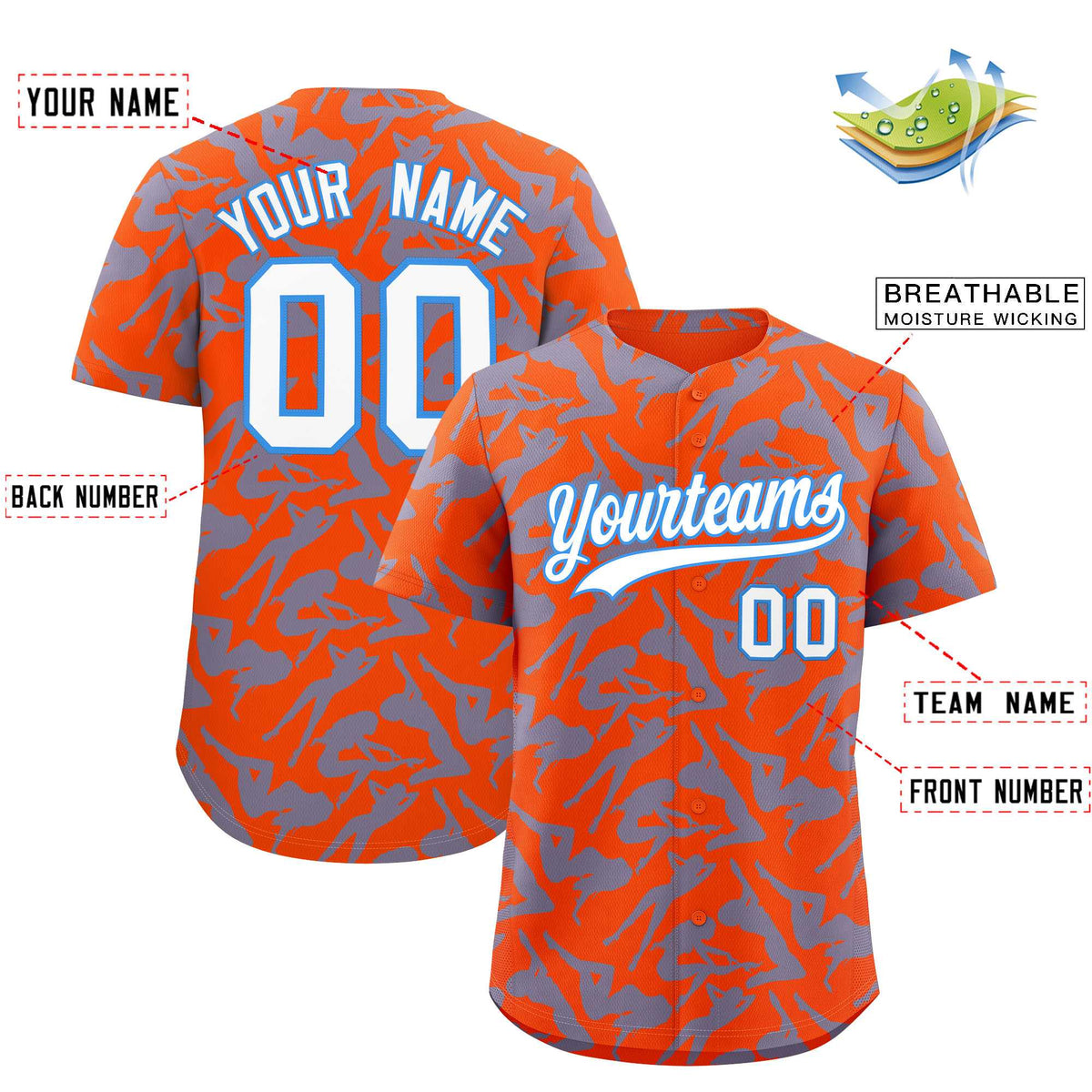 Custom Orange Light Blue Playboy Graffiti Pattern Authentic Baseball Jersey| KXKSHOP