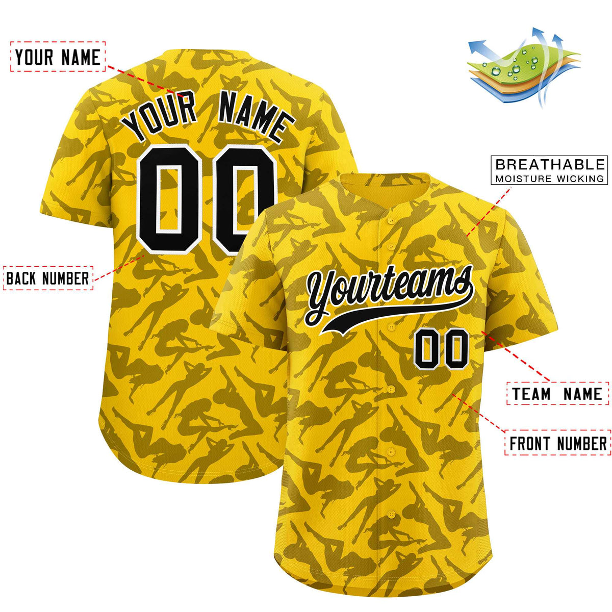 Custom Gold Black Playboy Graffiti Pattern Authentic Baseball Jersey| KXKSHOP