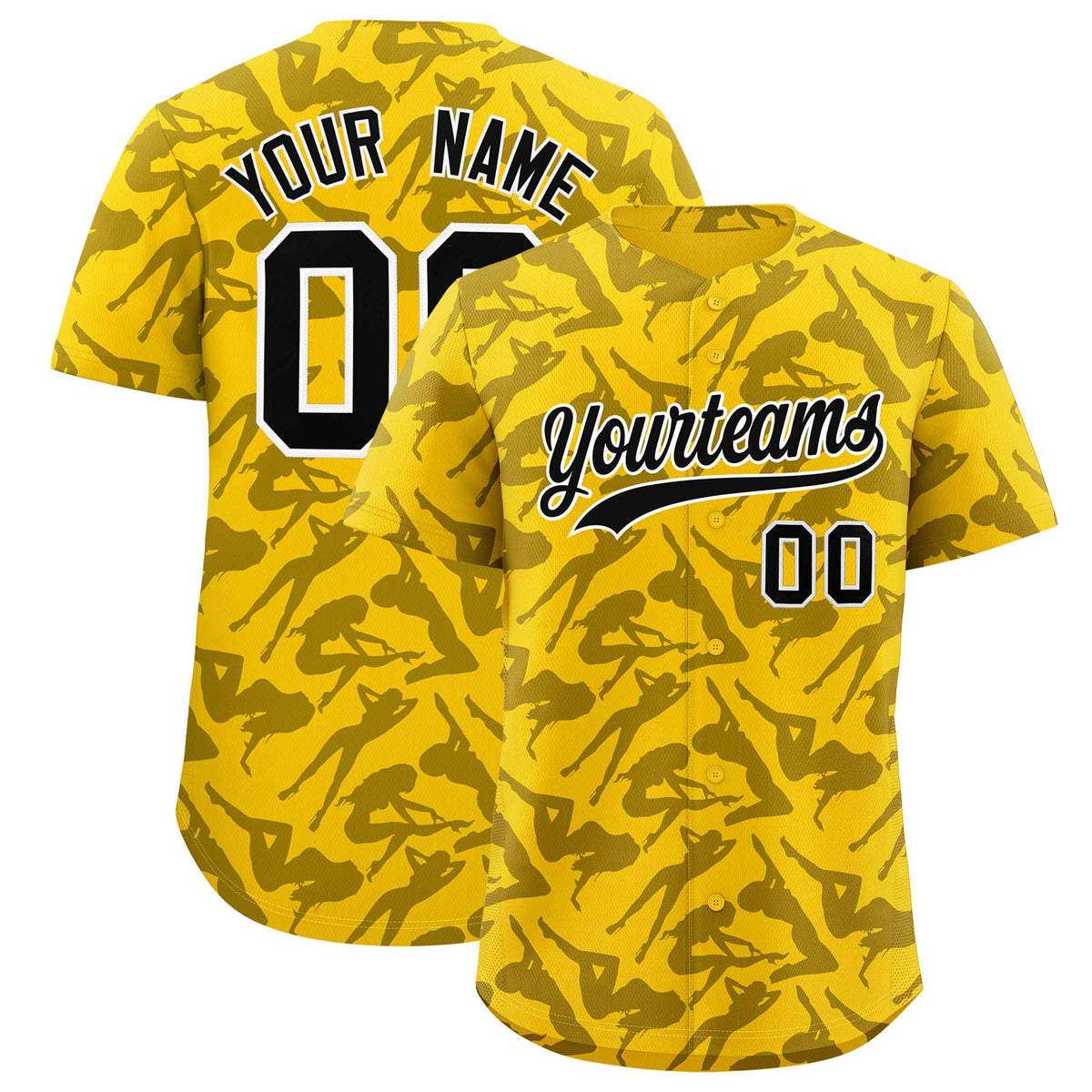 Custom Gold Black Playboy Graffiti Pattern Authentic Baseball Jersey| KXKSHOP