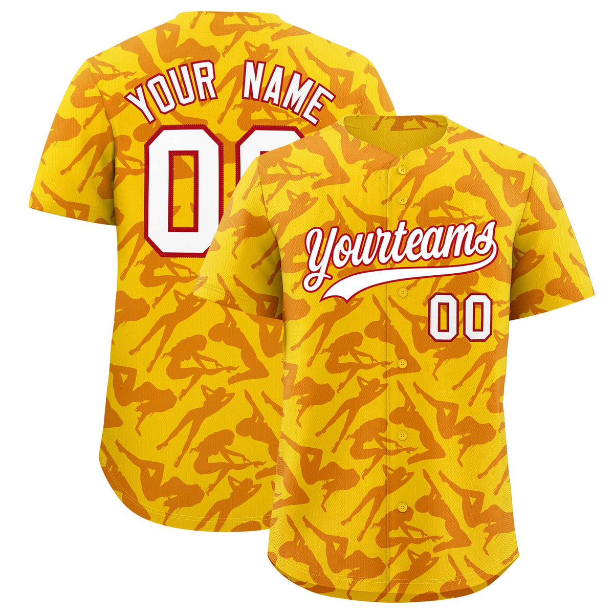 Custom Gold Red Playboy Graffiti Pattern Authentic Baseball Jersey| KXKSHOP