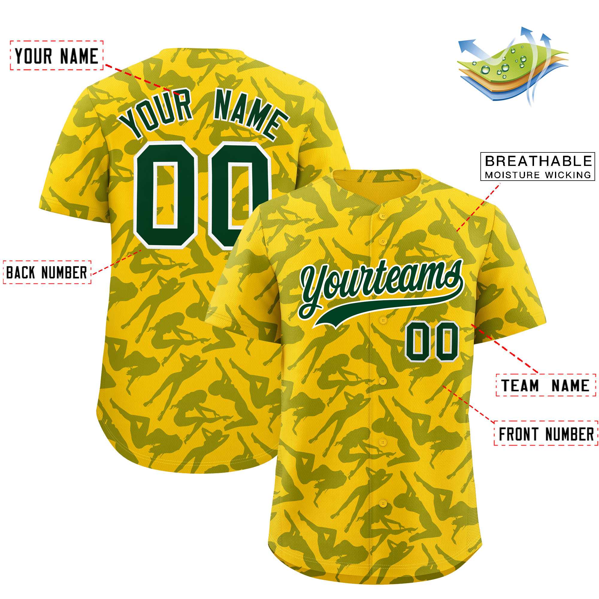 Custom Gold Green Playboy Graffiti Pattern Authentic Baseball Jersey| KXKSHOP