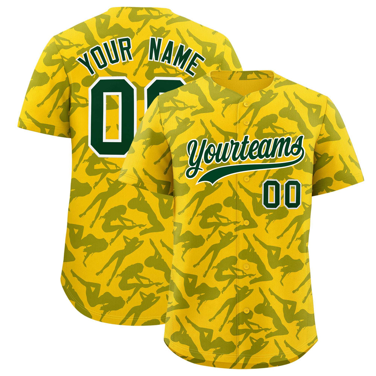 Custom Gold Green Playboy Graffiti Pattern Authentic Baseball Jersey| KXKSHOP