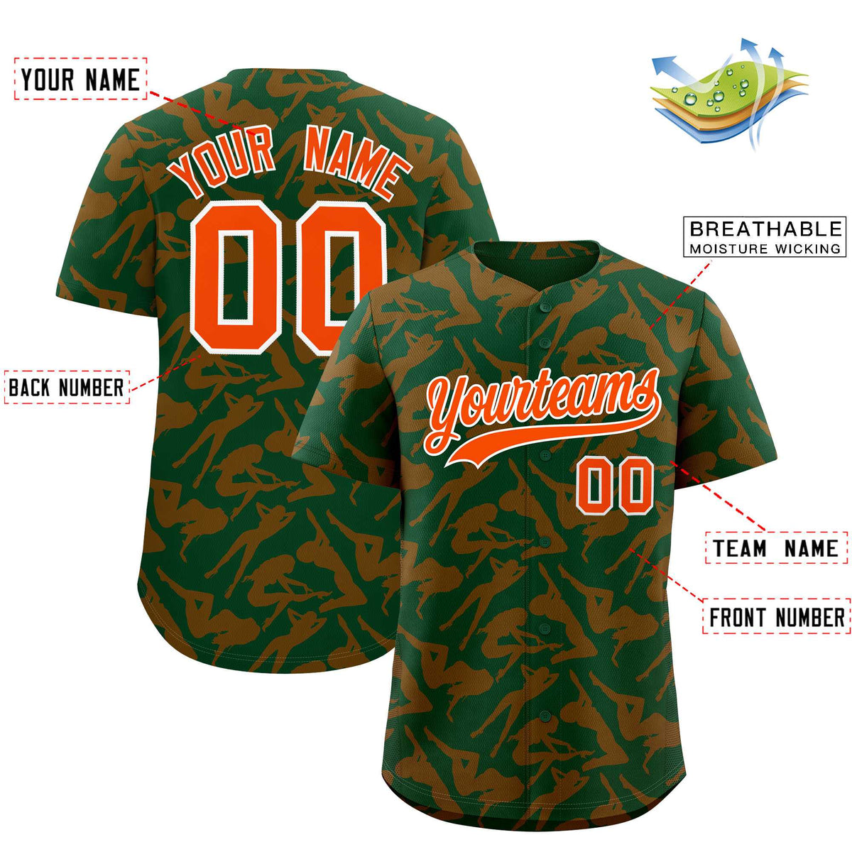 Custom Green Orange Playboy Graffiti Pattern Authentic Baseball Jersey| KXKSHOP