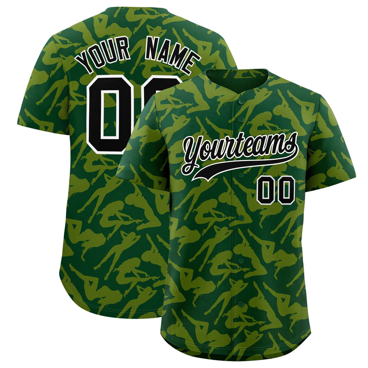 Custom Green Gold Playboy Graffiti Pattern Authentic Baseball Jersey| KXKSHOP