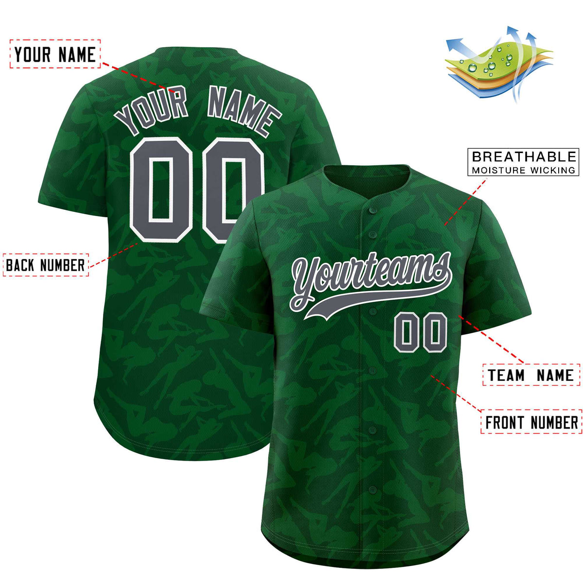 Custom Green Gray Playboy Graffiti Pattern Authentic Baseball Jersey| KXKSHOP