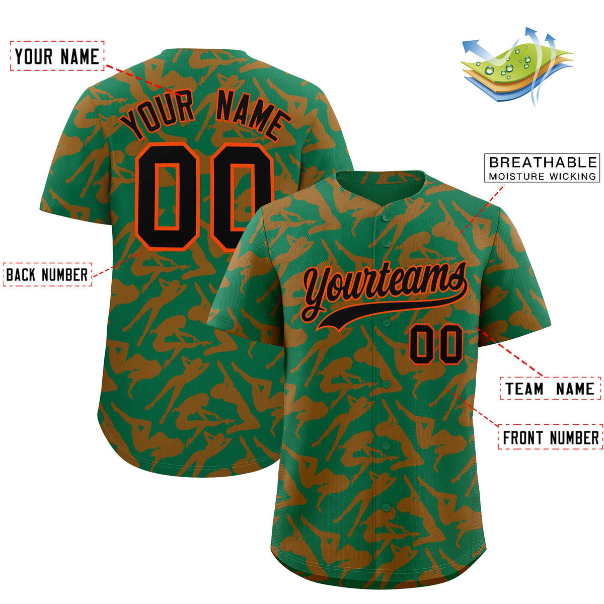 Custom Kelly Green Orange Playboy Graffiti Pattern Authentic Baseball Jersey| KXKSHOP