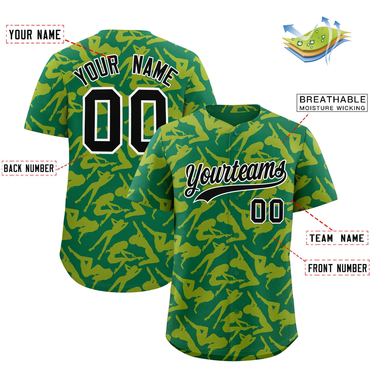 Custom Kelly Green Gold Playboy Graffiti Pattern Authentic Baseball Jersey| KXKSHOP