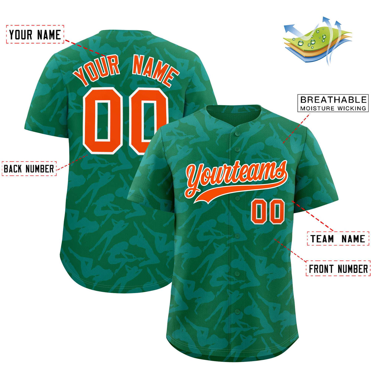 Custom Kelly Green Aqua Playboy Graffiti Pattern Authentic Baseball Jersey| KXKSHOP
