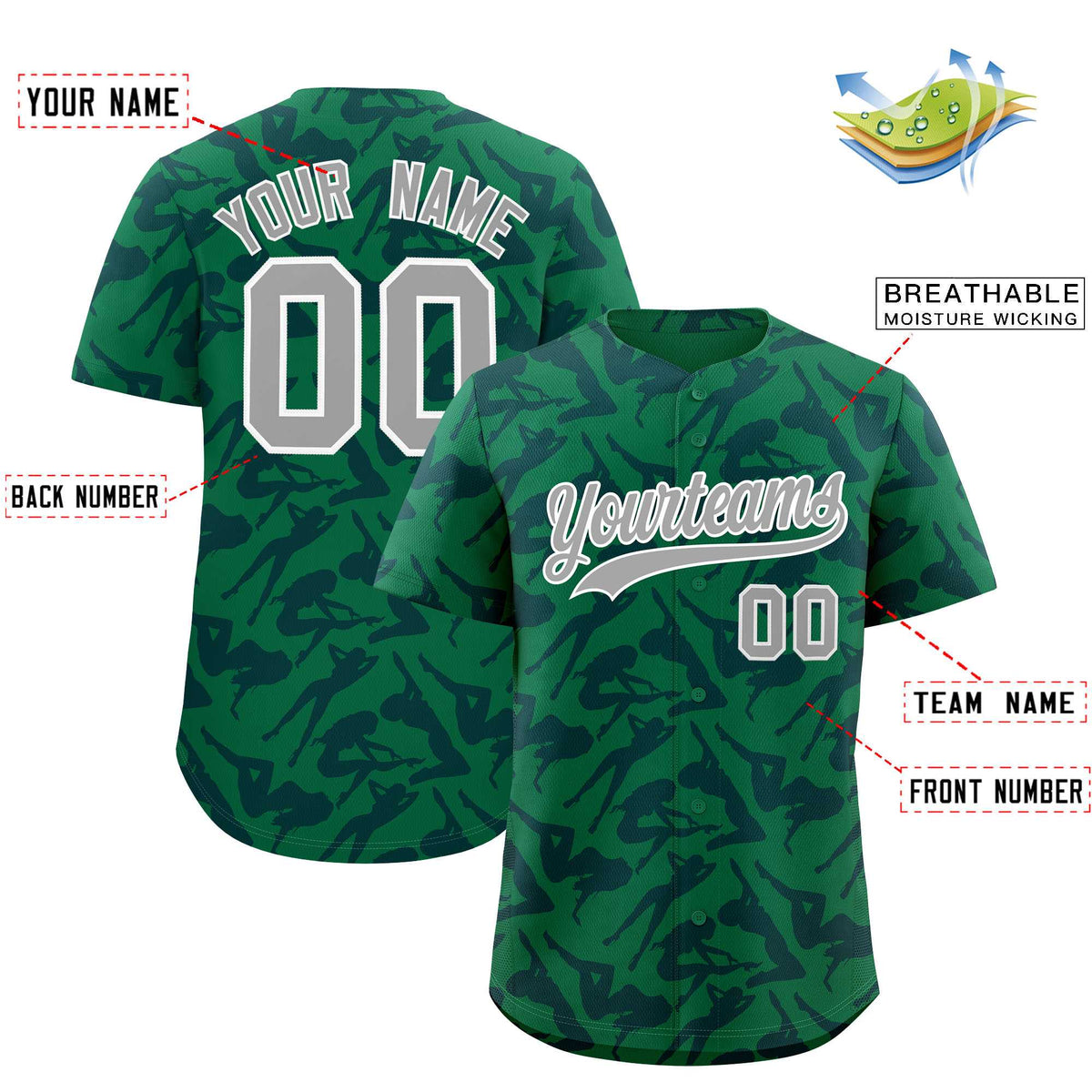 Custom Kelly Green Navy Playboy Graffiti Pattern Authentic Baseball Jersey| KXKSHOP