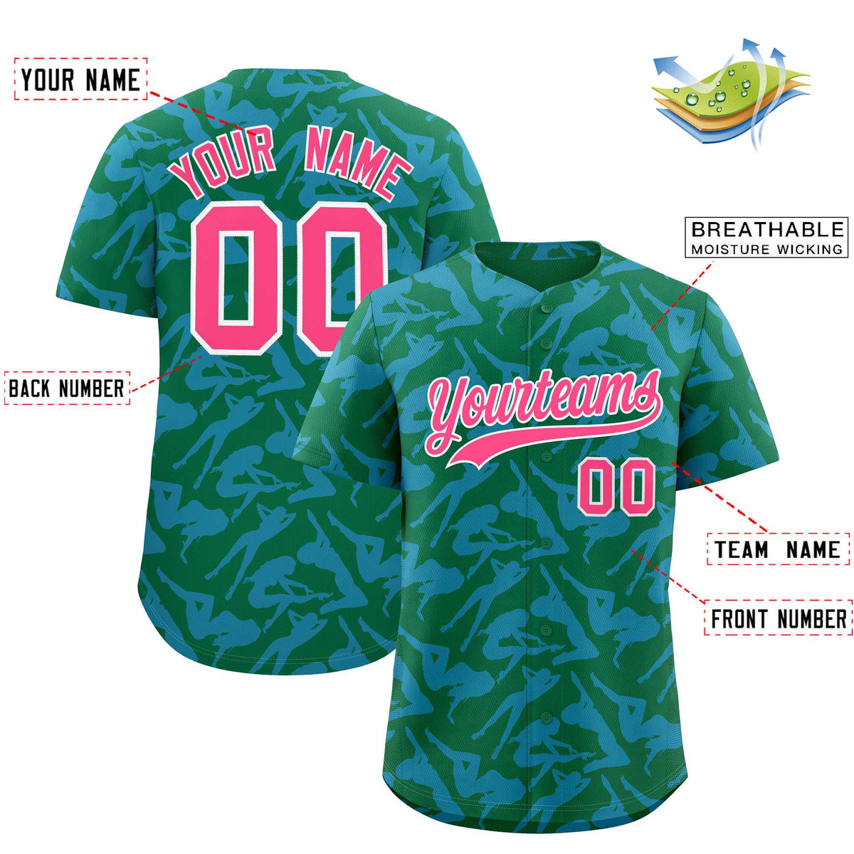 Custom Kelly Green Powder Blue Playboy Graffiti Pattern Authentic Baseball Jersey| KXKSHOP