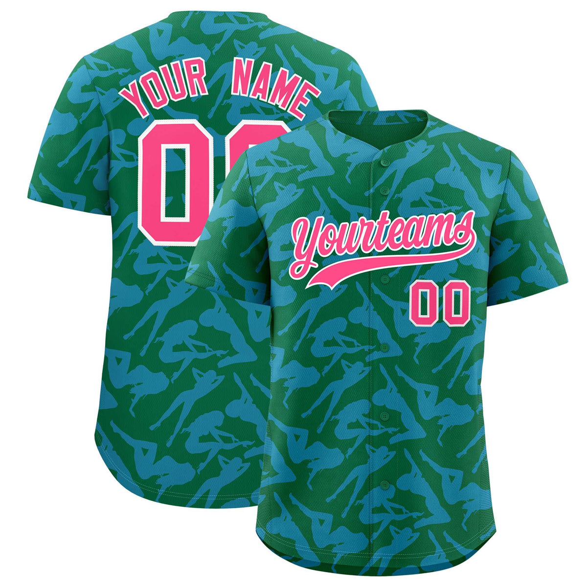 Custom Kelly Green Powder Blue Playboy Graffiti Pattern Authentic Baseball Jersey| KXKSHOP