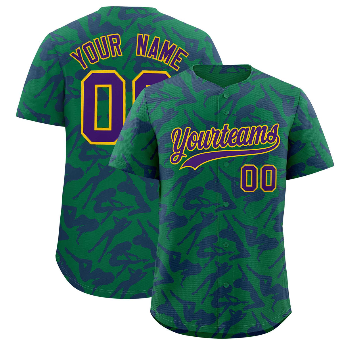 Custom Kelly Green Purple Playboy Graffiti Pattern Authentic Baseball Jersey| KXKSHOP
