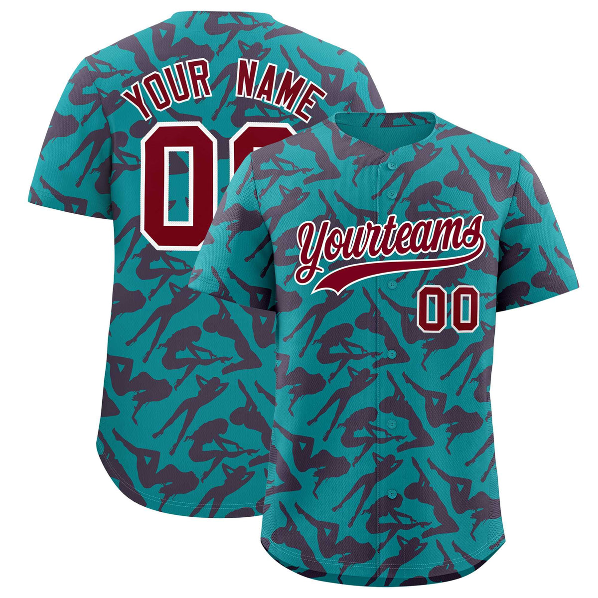 Custom Aqua Crimson Playboy Graffiti Pattern Authentic Baseball Jersey| KXKSHOP