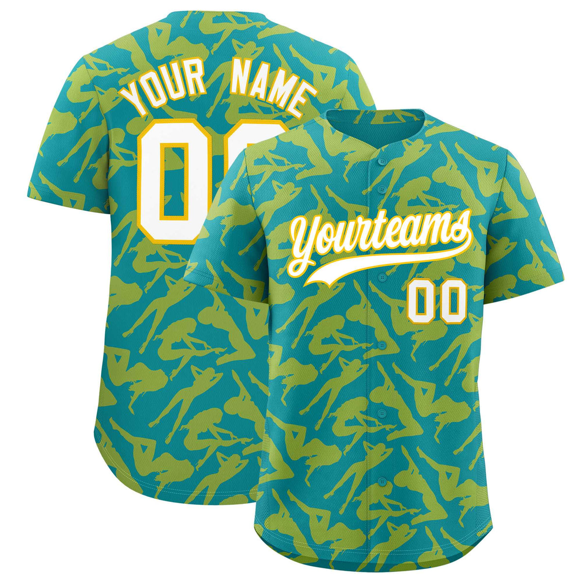 Custom Teal Gold Playboy Graffiti Pattern Authentic Baseball Jersey| KXKSHOP