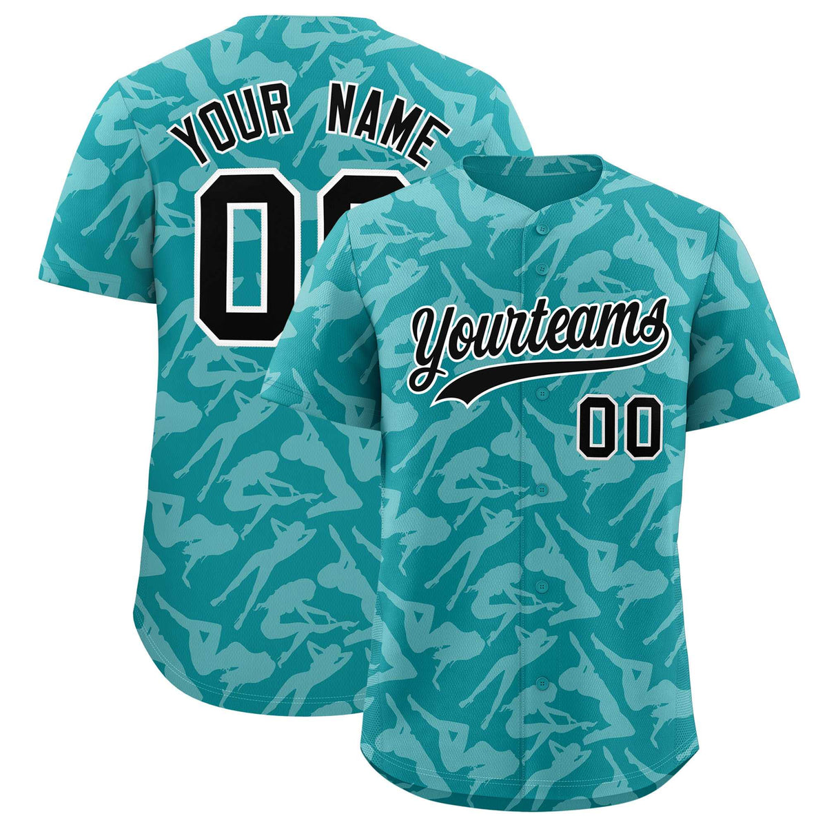 Custom Aqua White Playboy Graffiti Pattern Authentic Baseball Jersey| KXKSHOP