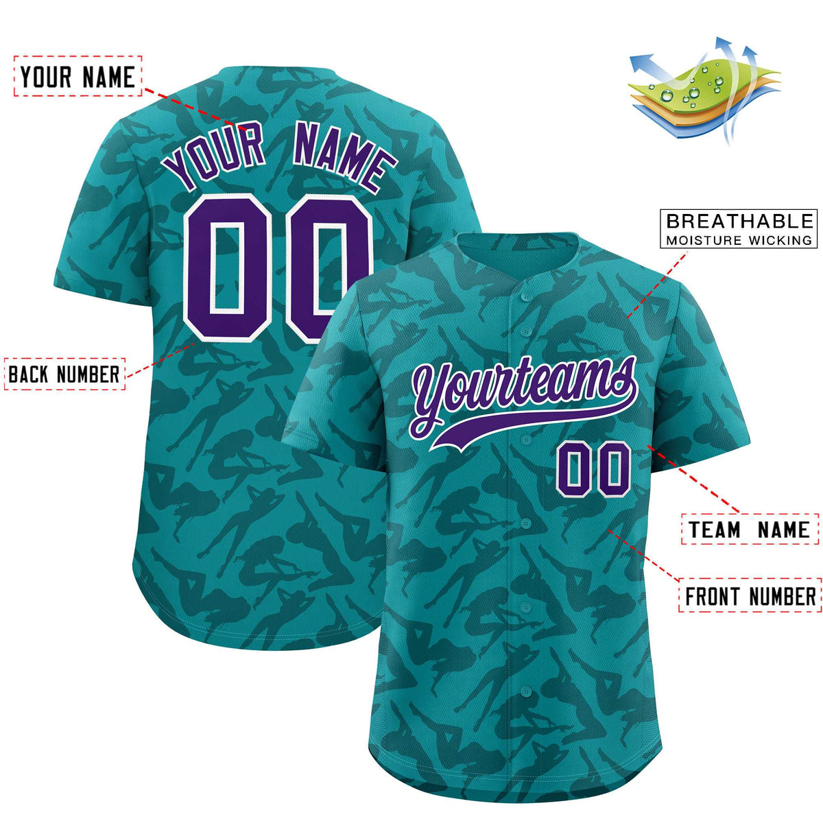 Custom Aqua Midnight Green Playboy Graffiti Pattern Authentic Baseball Jersey| KXKSHOP