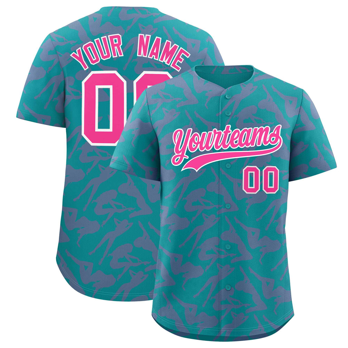 Custom Aqua Pink Playboy Graffiti Pattern Authentic Baseball Jersey| KXKSHOP