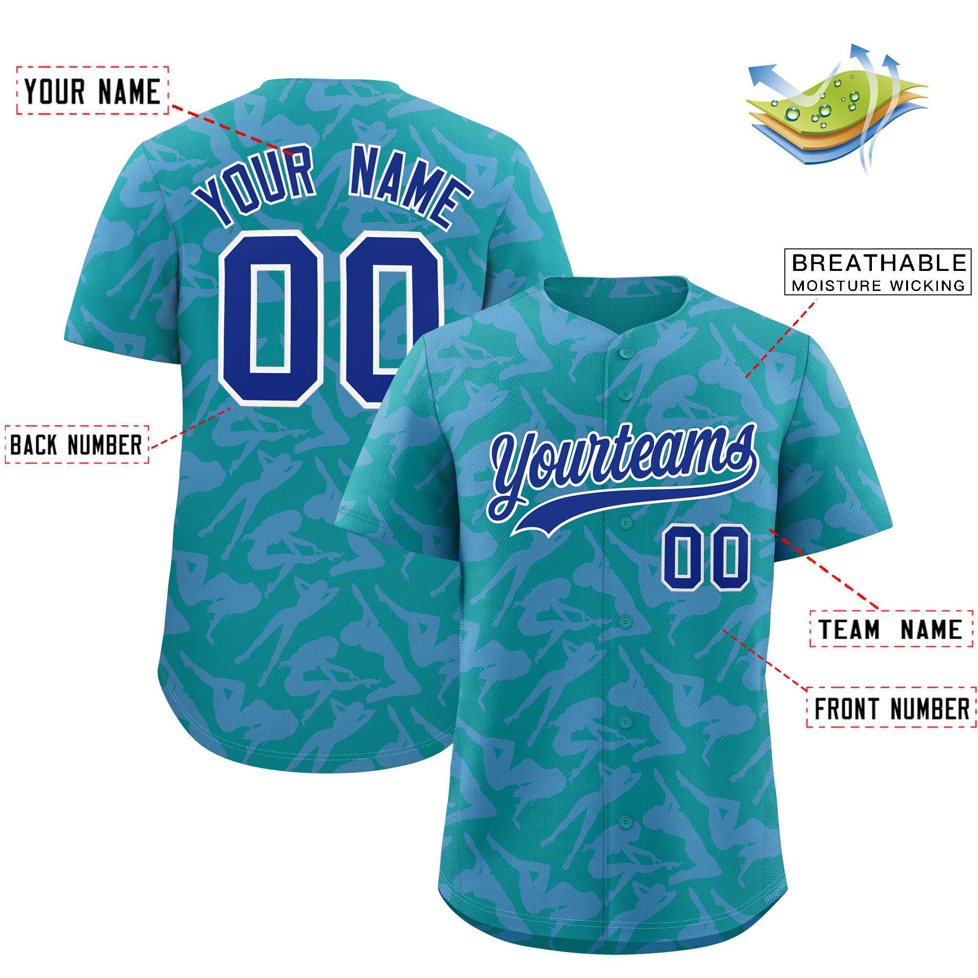 Custom Aqua Light Blue Playboy Graffiti Pattern Authentic Baseball Jersey| KXKSHOP
