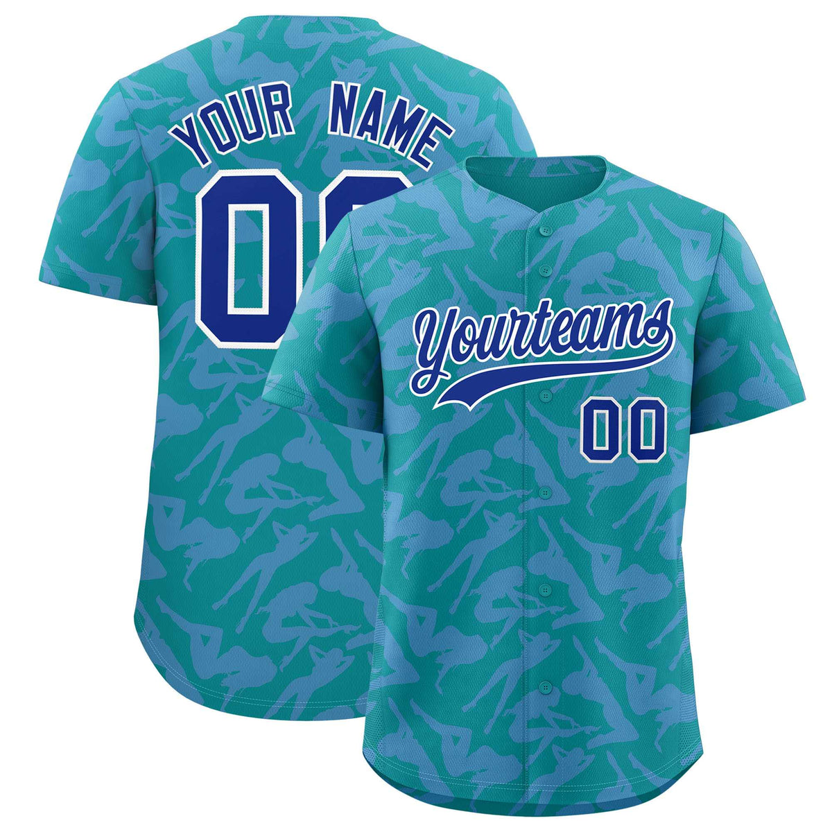Custom Aqua Light Blue Playboy Graffiti Pattern Authentic Baseball Jersey| KXKSHOP