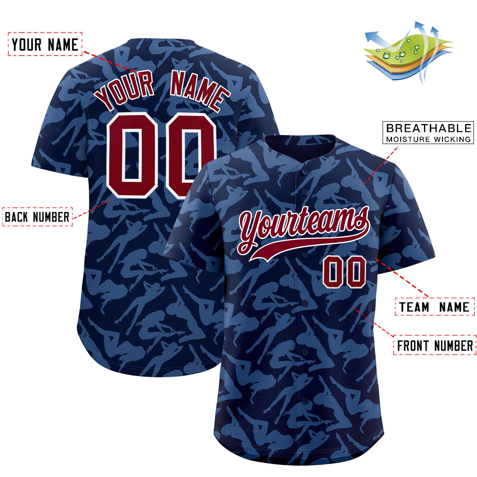 Custom Navy Light Blue Playboy Graffiti Pattern Authentic Baseball Jersey| KXKSHOP
