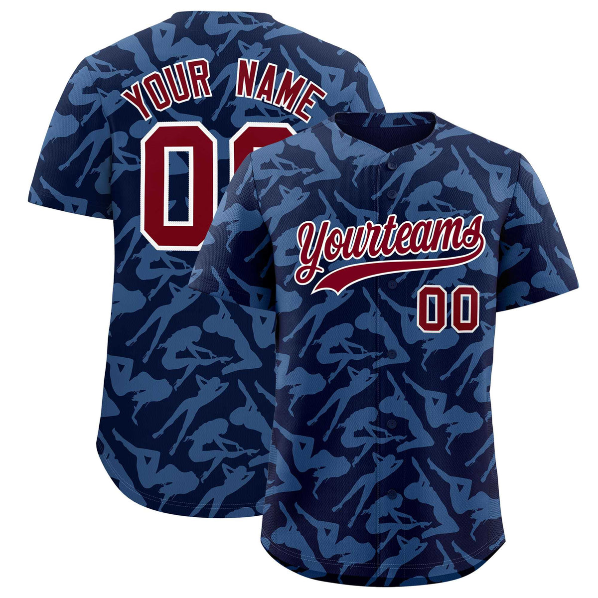 Custom Navy Light Blue Playboy Graffiti Pattern Authentic Baseball Jersey| KXKSHOP