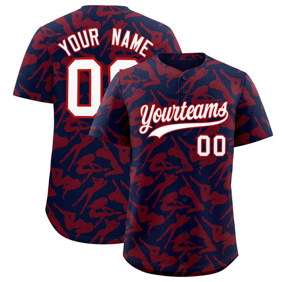 Custom Navy Red Playboy Graffiti Pattern Authentic Baseball Jersey| KXKSHOP