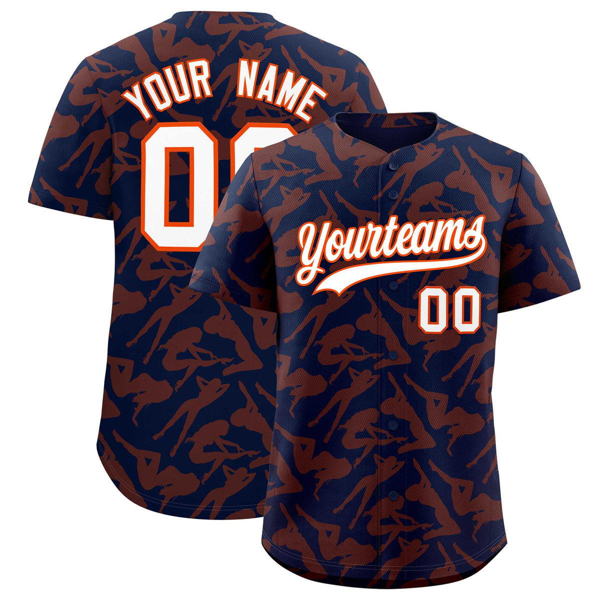 Custom Navy Orange Playboy Graffiti Pattern Authentic Baseball Jersey| KXKSHOP