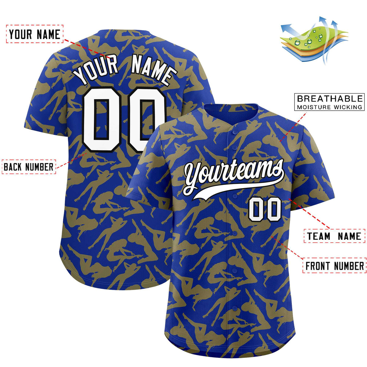 Custom Royal Gold Playboy Graffiti Pattern Authentic Baseball Jersey| KXKSHOP