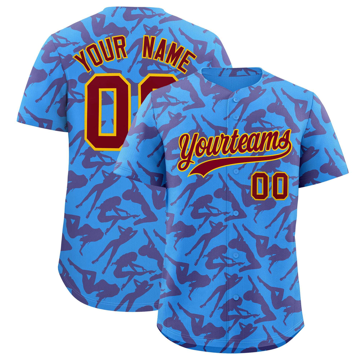 Custom Powder Blue Crimson Playboy Graffiti Pattern Authentic Baseball Jersey| KXKSHOP