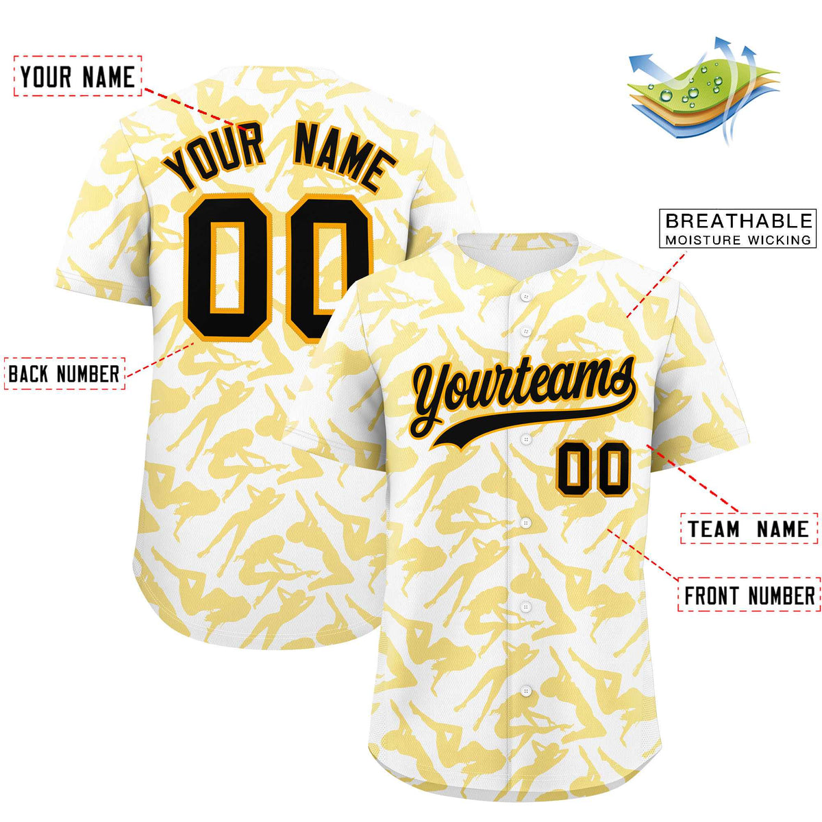Custom White Gold Playboy Graffiti Pattern Authentic Baseball Jersey| KXKSHOP