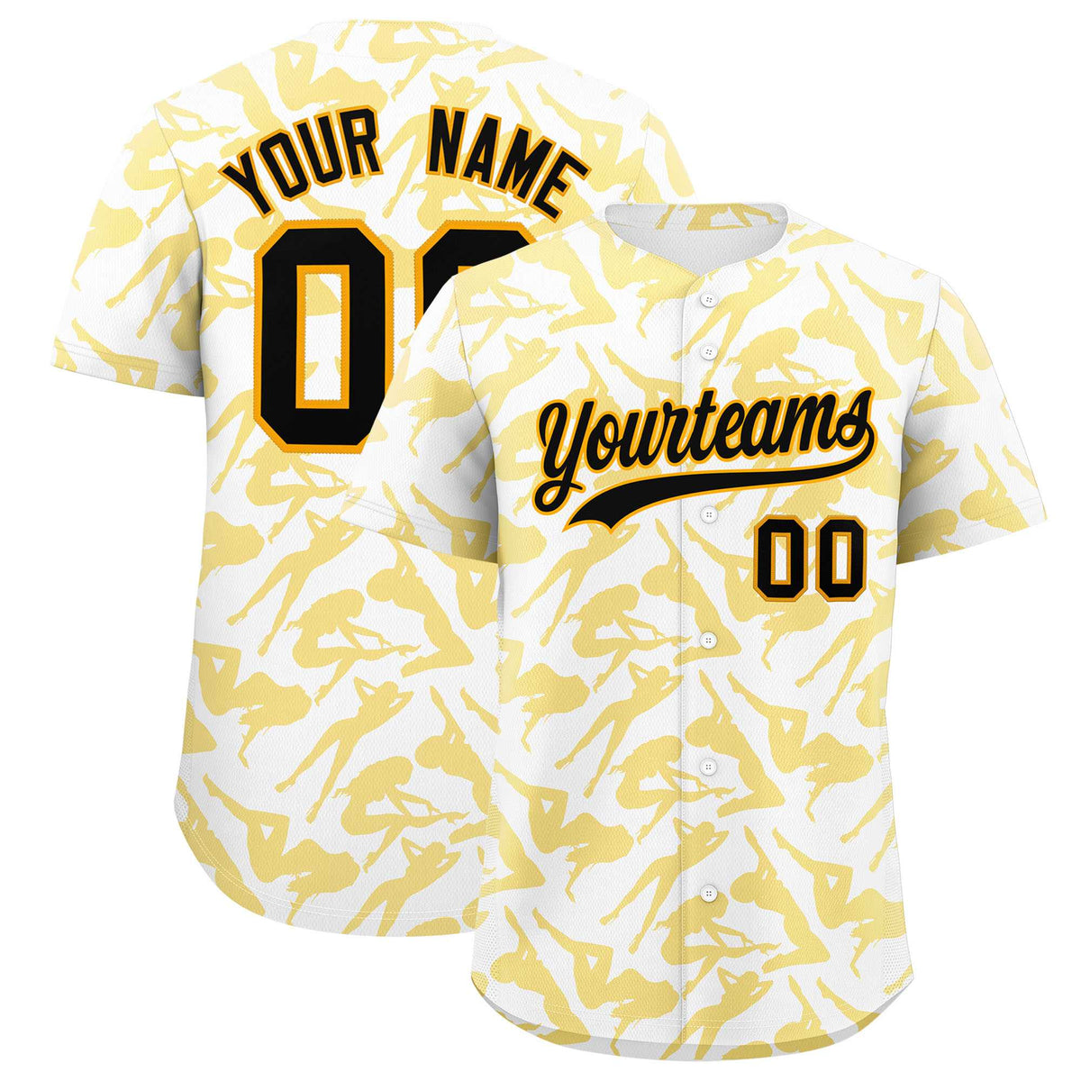 Custom White Gold Playboy Graffiti Pattern Authentic Baseball Jersey| KXKSHOP