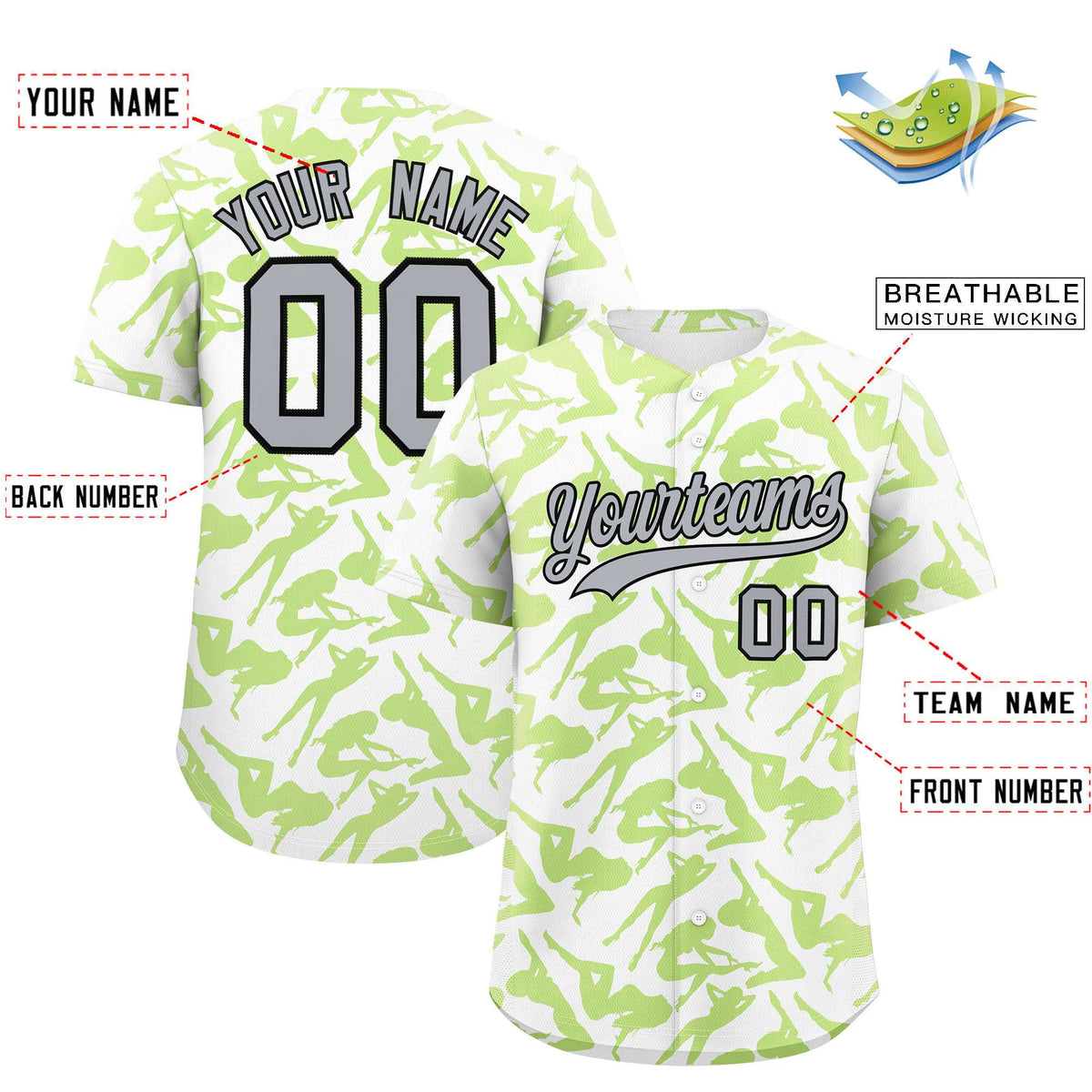 Custom White Neon Green Playboy Graffiti Pattern Authentic Baseball Jersey| KXKSHOP