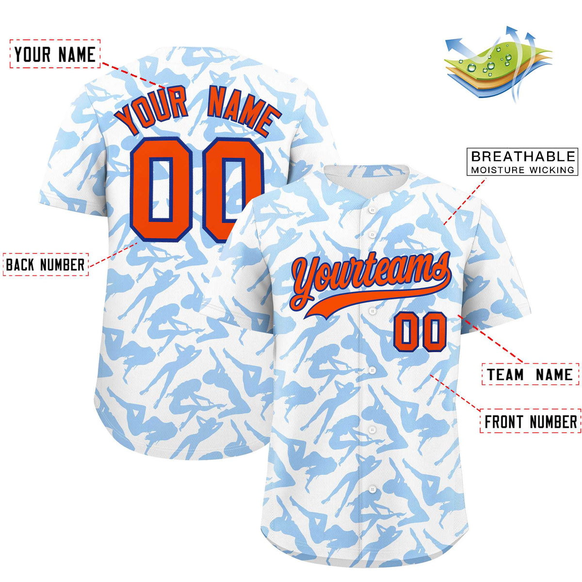 Custom White Powder Blue Playboy Graffiti Pattern Authentic Baseball Jersey| KXKSHOP